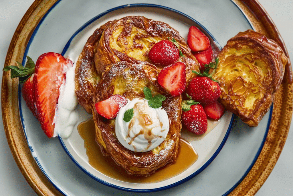toasted croissant slices with butter and jam