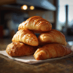 set of French croissants proofing and baking step-by-step